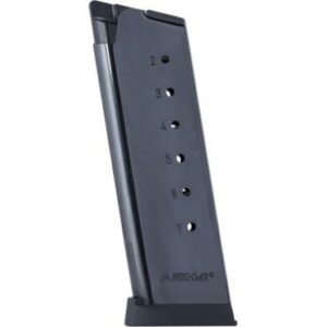 Mec-Gar 1911 Officer Handgun Magazine with Plastic Removable Buttplate & Follower .45 ACP HT Blued 7 rds High Cap