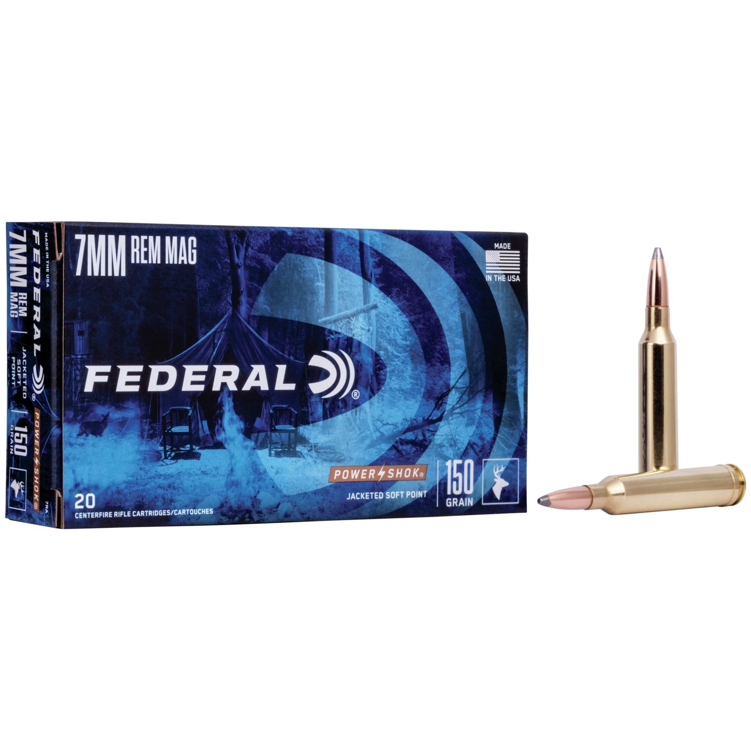 Federal Power-Shok Rifle Ammunition 7mm Rem Mag 150 gr SP 3110 fps - 20/box