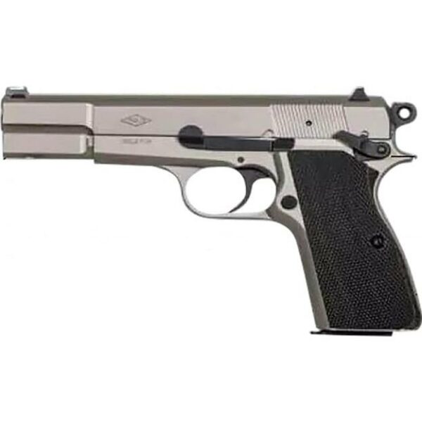 SDS Imports Inglis P-35 Handgun 9mm Luger 15rd Capacity 4.7'' Barrel G10 Grips Nickel Finish Green Fiber Front Sight