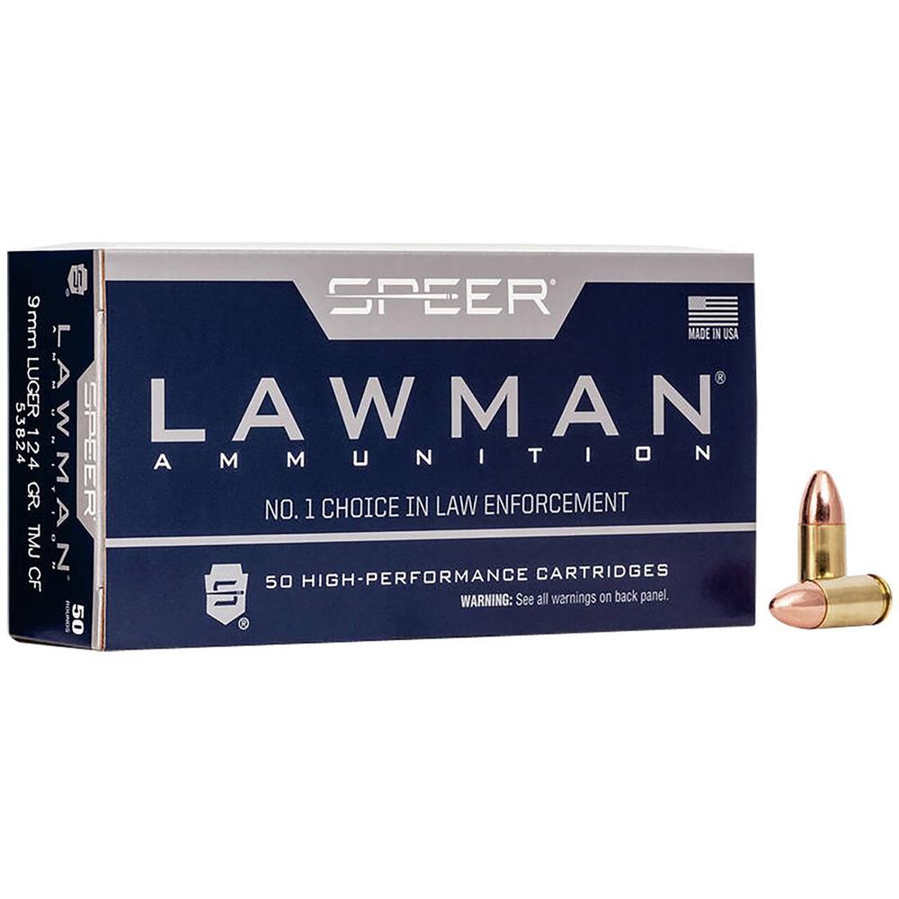 Speer Lawman Cleanfire Handgun Ammunition 9mm Luger 124 gr TMJ 1090 fps 50/rd