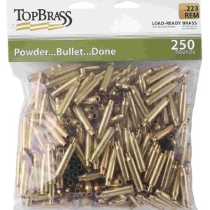 Top Brass Unprimed Remanufactured Rifle Brass .223 Rem Bagged Header Card Grade A+ 250/ct