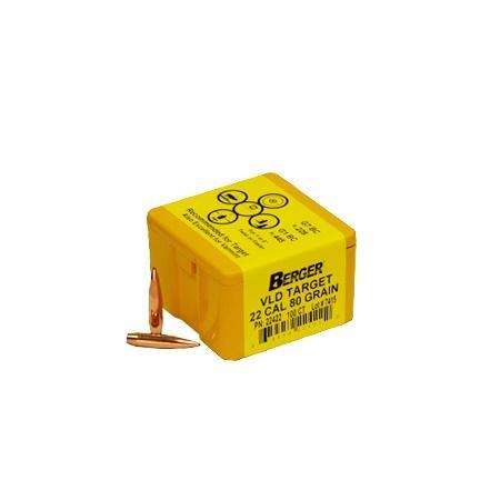 Berger Match Grade Target Bullets .22 cal .224" 80 gr VLD TARGET 100/box