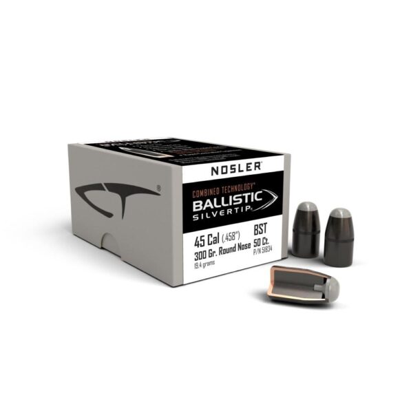 Nosler Ballistic SilverTip Hunting Bullets .45/70 Gov .458" 300 gr RN-SBT-BSTIP 50/ct
