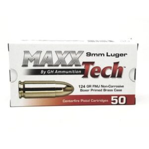 MAXXTech Handgun Ammunition 9mm Luger 124gr FMJ 1126 fps 50/ct