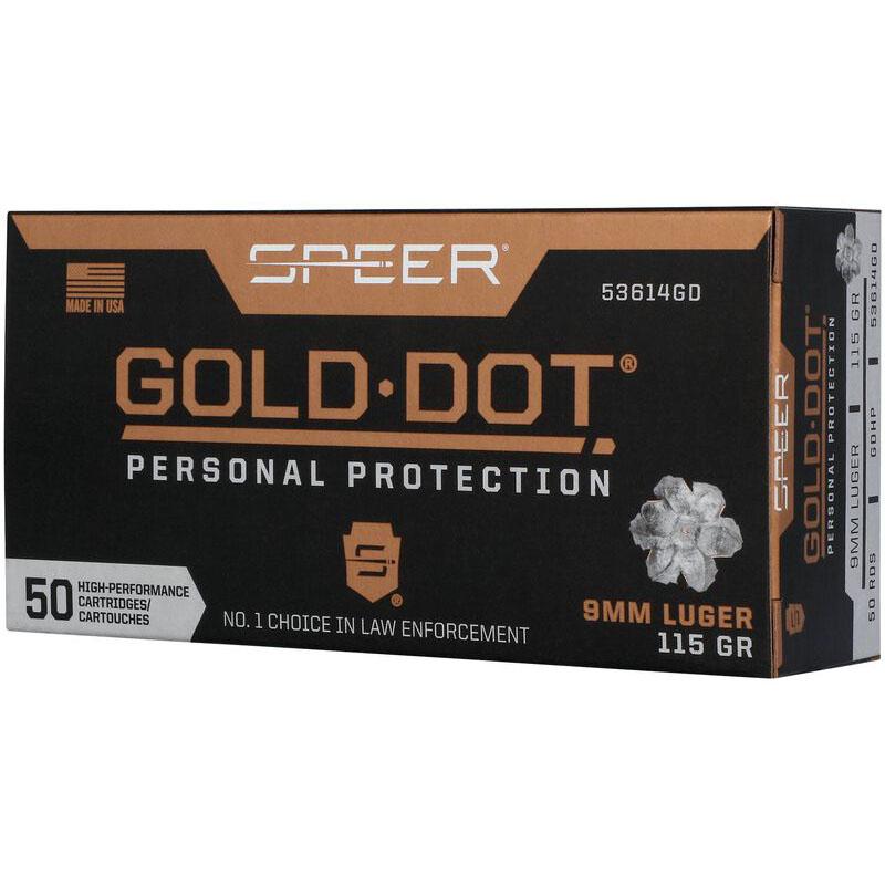 Speer Gold Dot Handgun Personal Protection Ammunition 9mm Luger 124gr JHP 1150 fps 50/ct